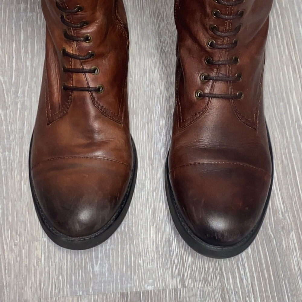 Vince Camuto Fenton Russet Two Tone Brown Leather Knee-High Buckle Riding Boots - Picture 10 of 17